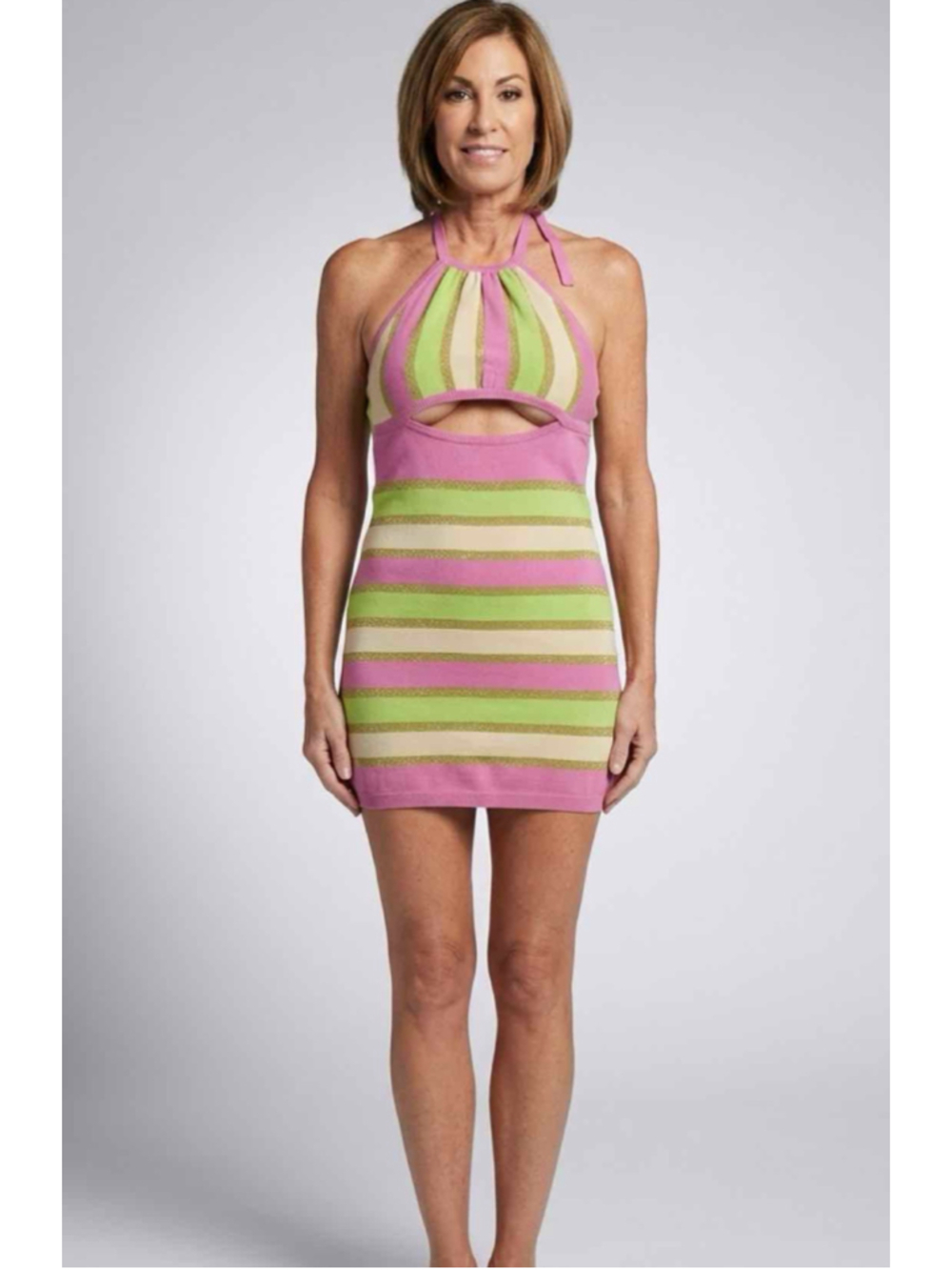 For Love & Lemons Tori Striped Knit Halter Cutout Mini Dress XL New With Tags